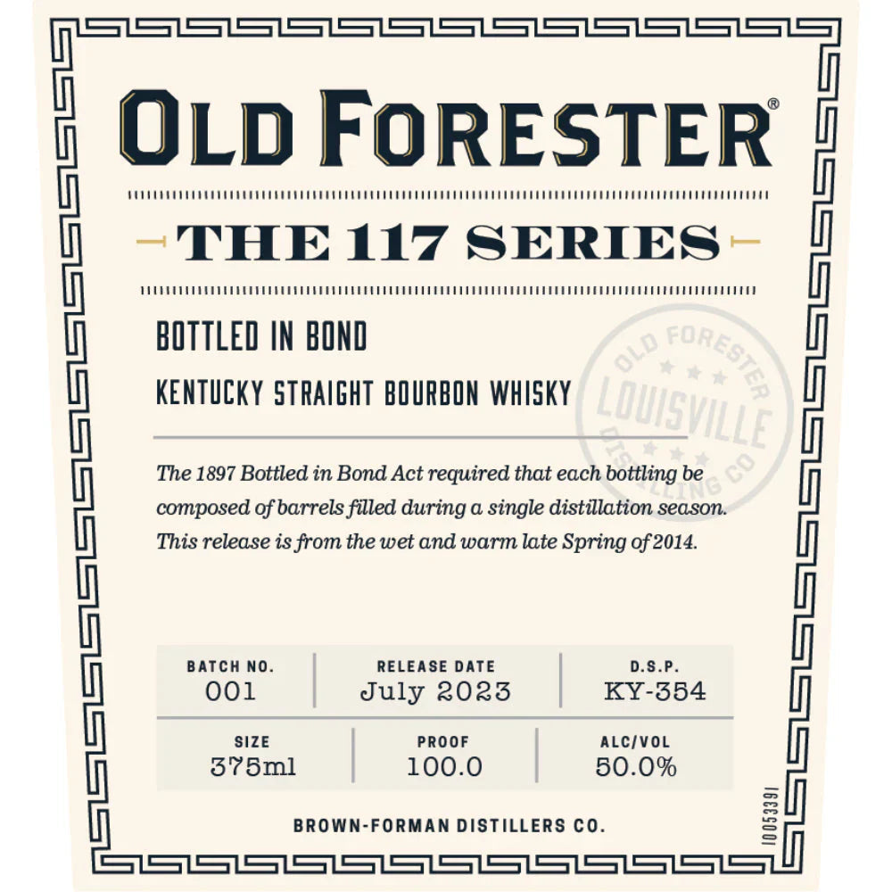 Old Forester 117 Series Bottled in Bond Kentucky 375mL