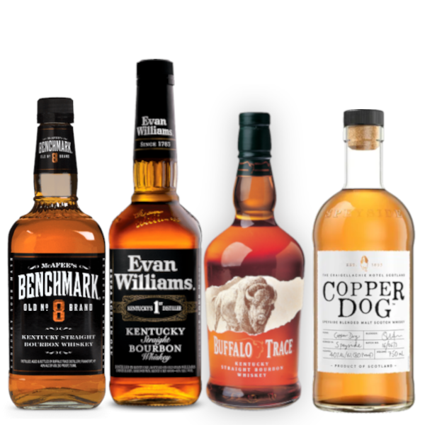 Benchmark 8 Year, Evan Williams, Buffalo Trace, Copper Dog Bundle