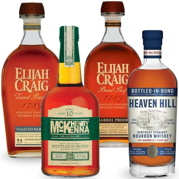 Elijah Craig Toasted Barrel, Elijah Craig Barrel Proof, Heaven Hill 7 Year Bourbon, Henry McKenna 10 Year Bundle
