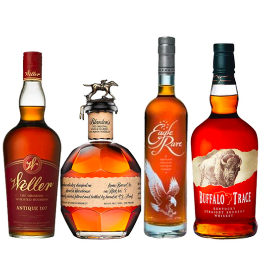 Blanton's Single Barrel Bourbon, Buffalo Trace, Eagle Rare, and Weller Antique 107