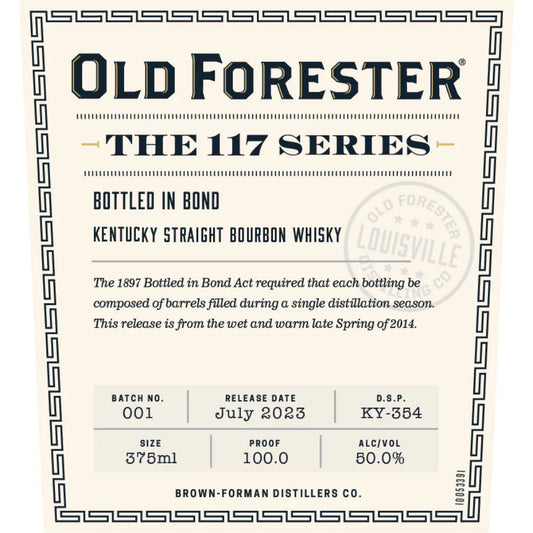 Old Forester 117 Series Bottled in Bond Kentucky 375mL