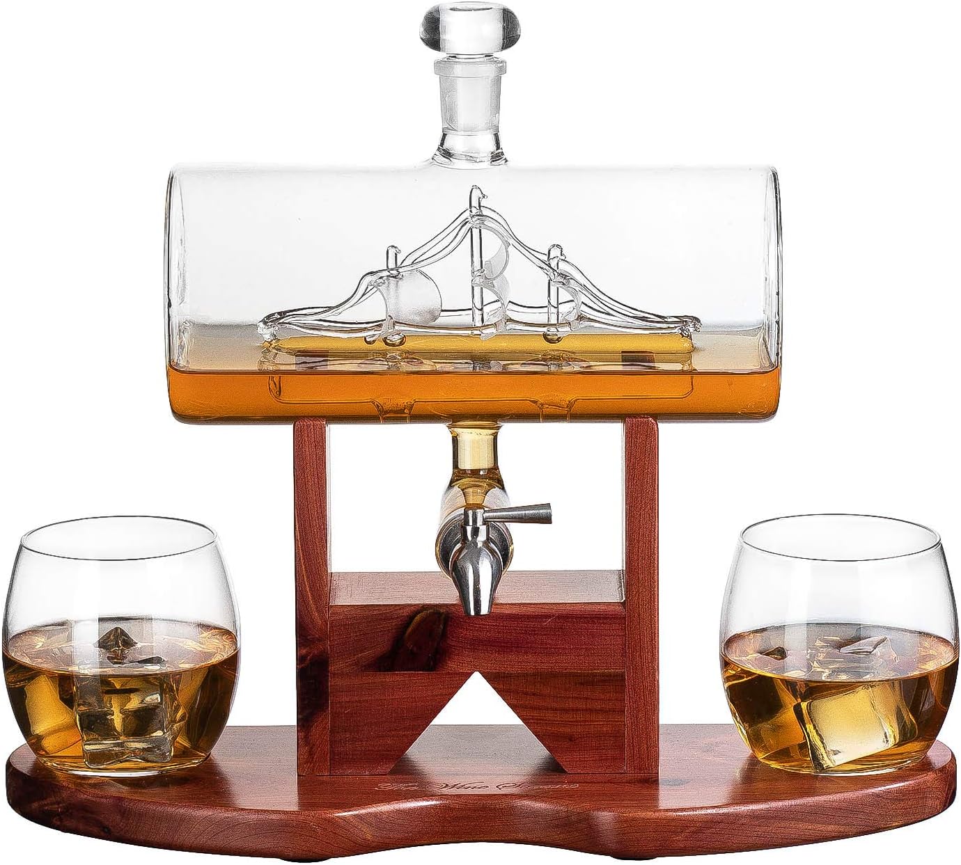 Whiskey & Wine Decanter Set 1250ml with 2 Whiskey Glasses, Liquor Dispenser For Home Bar, Ship Whiskey & Wine Decanter - Gift for Dad, Husband or Boyfriend - Liquor Lux Lead-Free Crystal Glass