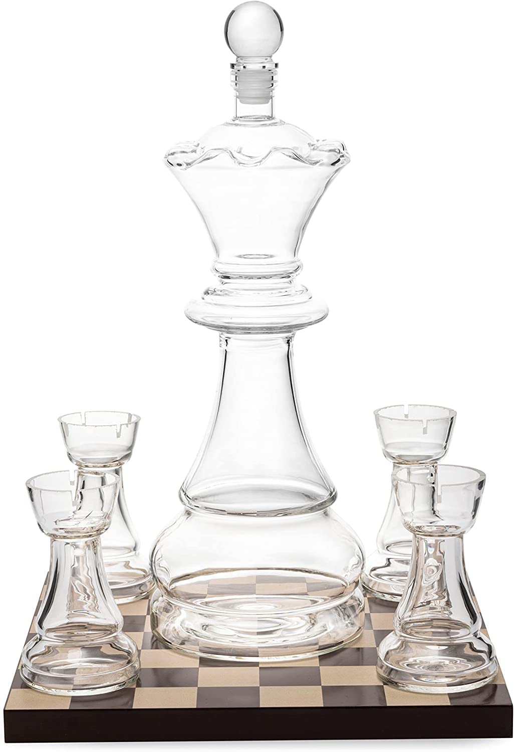 New Chess Decanter Set by Liquor Lux - Queen Chess Decanter 750ml 12" H With 4 Rook Shot Glasses 4oz - Queen's Gambit, Chess Player Gifts, Whiskey, Wine Lovers Gifts for Dad…