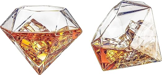 Liquor Lux Diamond Whiskey Glasses, Scotch, Bourbon or Wine Glasses, Set of 2 10 oz Old Fashion Elegant Spirits Glasses