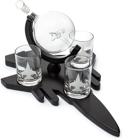 Fighter Jet Wine & Whiskey Decanter Set F16, F15, F18, F22 with 3 Glasses by Liquor Lux - Bourbon, Scotch, Vodka, Pilot, Aviation Gifts, Airplane Figurine, Military Veteran Gifts, Airplane Gifts