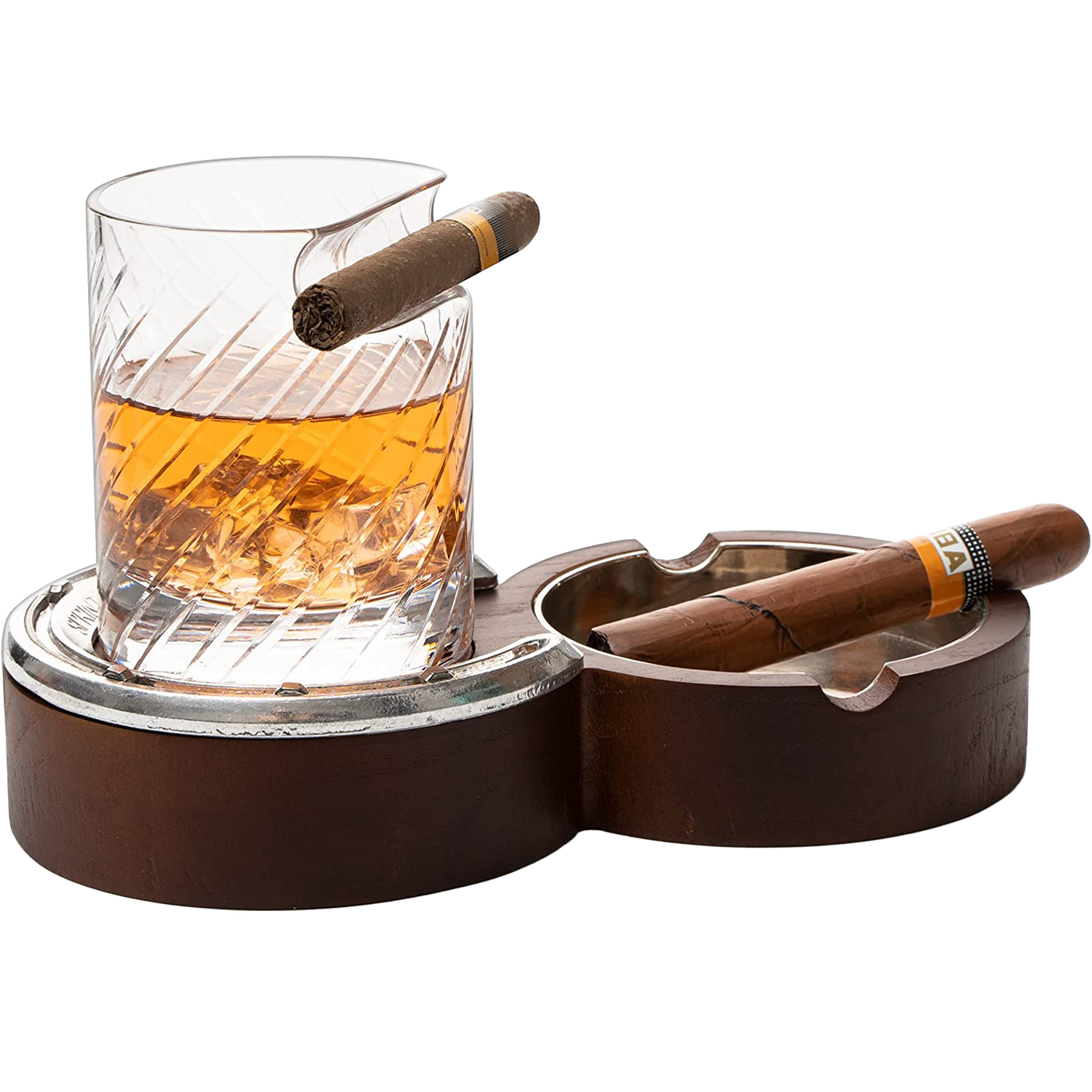 Liquor Lux Luxurious Cigar Glass - In A Leather Horseshoe Storage Case Whiskey Glassware with Cigar Holder - 10oz Cigar Holder Whiskey, Ash Tray - Dad, Men Home Office, Leather Gifts