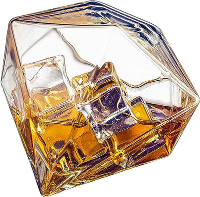 Liquor Lux Diamond Whiskey Glasses, Scotch, Bourbon or Wine Glasses, Set of 2 10 oz Old Fashion Elegant Spirits Glasses