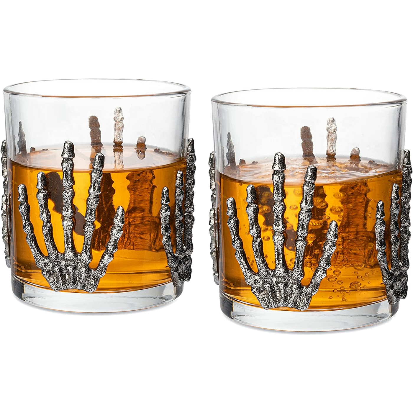 Liquor Lux Skeleton Hand Wine Glass Set of 2 10 oz Glasses 5" H, Goth Gifts, Skeleton Gifts, Skeleton Decor, Spooky Glass Gift Set, Goth Decor, Unique Themed Parties