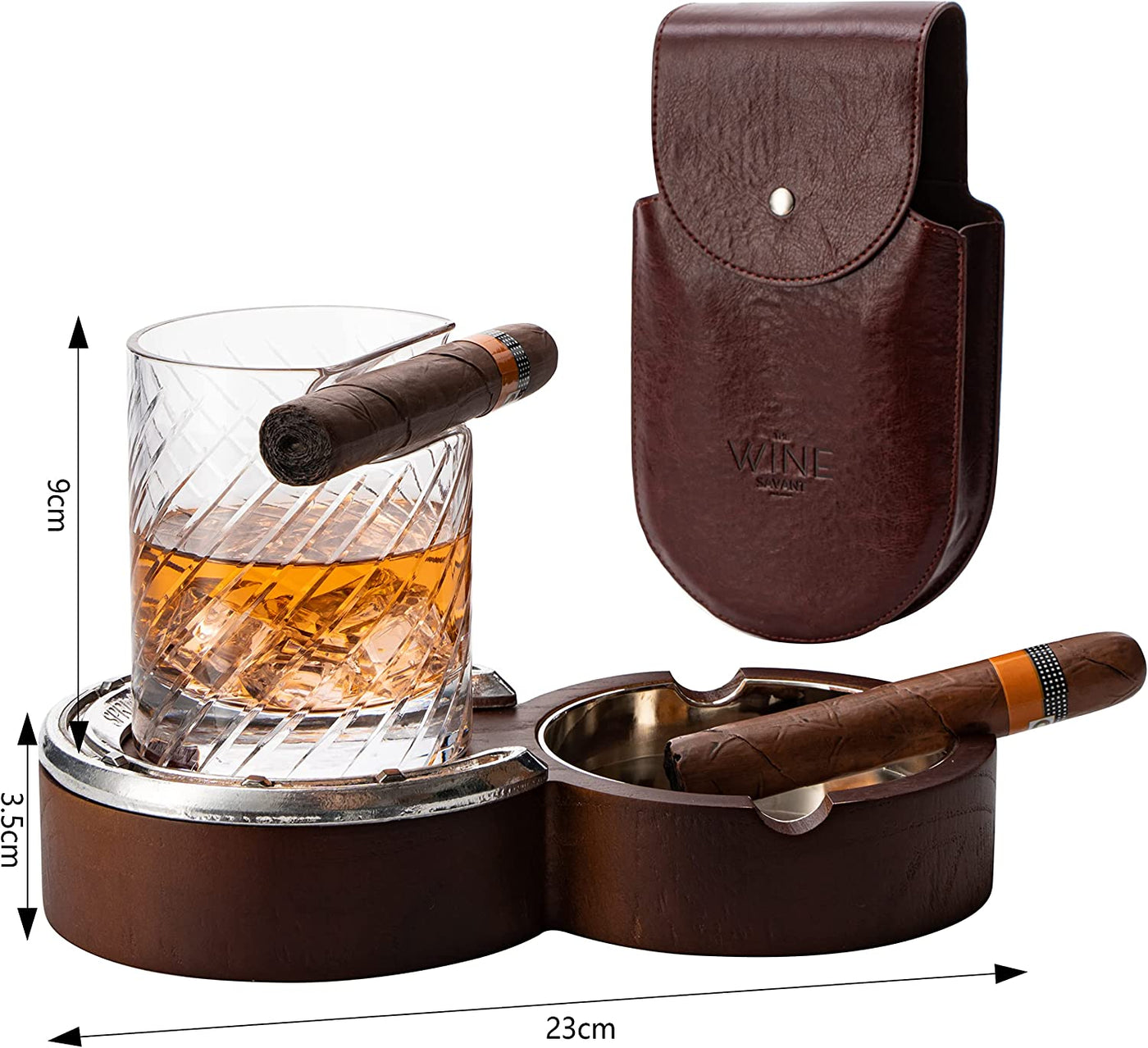 Liquor Lux Luxurious Cigar Glass - In A Leather Horseshoe Storage Case Whiskey Glassware with Cigar Holder - 10oz Cigar Holder Whiskey, Ash Tray - Dad, Men Home Office, Leather Gifts