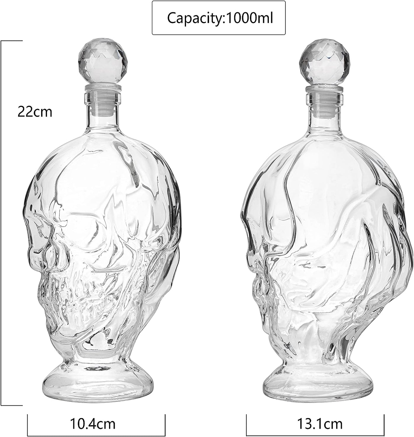 Skull Whiskey & Wine Decanter, 2 Faced Skull & Claw Decanter, Decor, Liquor Decanter Bottle - by Liquor Lux 1000ml, Skeleton Bottle - Great Gift for Any Bar