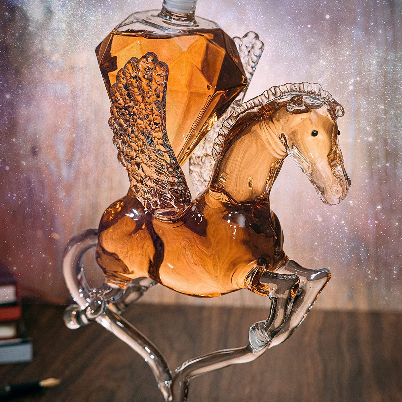 Pegasus Diamond Crystal Decanter, For Wine & Whiskey - Liquor Lux - 12" Tall Dazzling Crystalline - For Wine, Spirits, Scotch, Bourbon, Cognac and Brandy - 500mL - Pegasus Horse Winged Diamonds