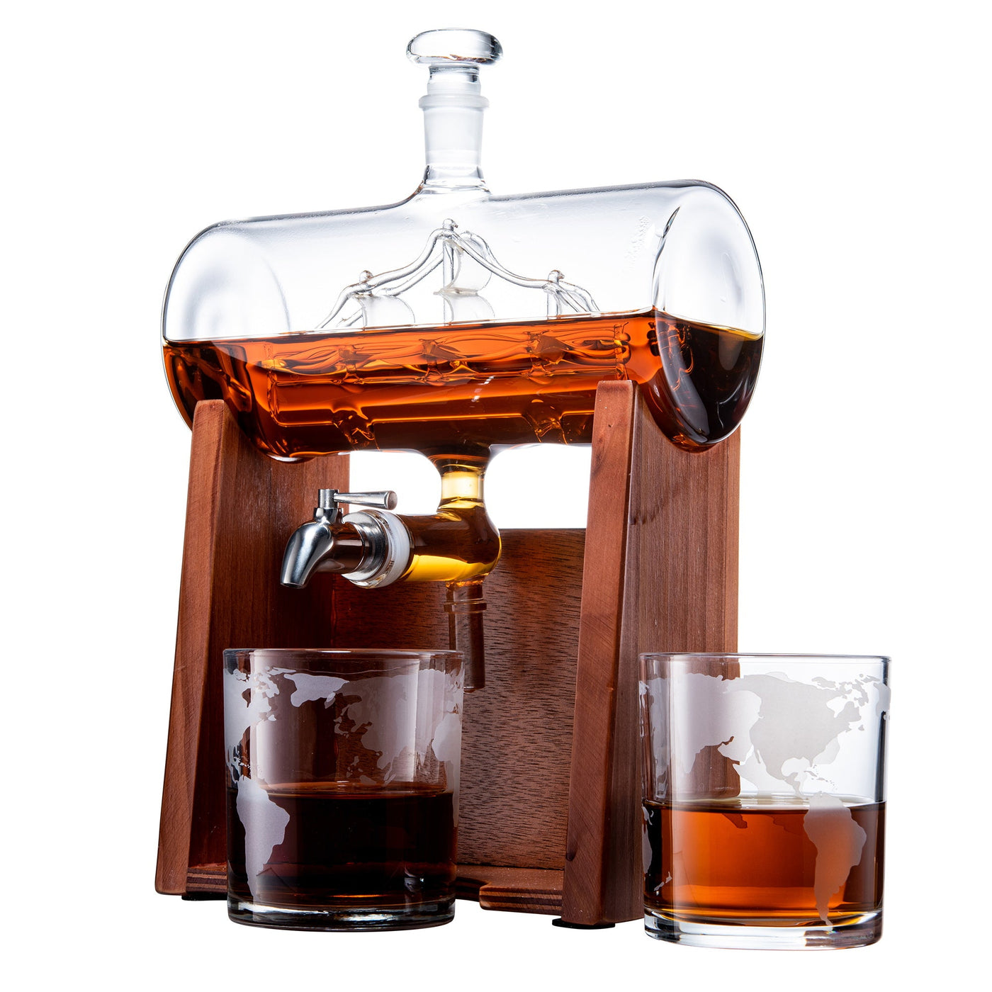 Whiskey & Wine Decanter Set 1250ml with 2 Whiskey Glasses, Liquor Dispenser For Home Bar, Ship Whiskey & Wine Decanter - Gift for Dad, Husband or Boyfriend - Liquor Lux Lead-Free Crystal Glass