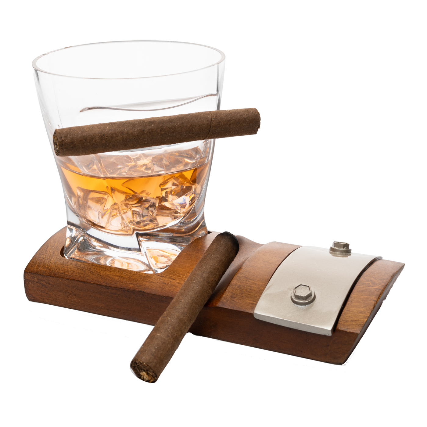 Liquor Lux Glass & Coaster & with A Unique Whiskey Glass Slot to Hold Item, Whiskey Glass Gift Set, Item Rest, Accessory Set Gift for Dad, Men Home Office Decor Gifts, Fathers Day - Chirstmas
