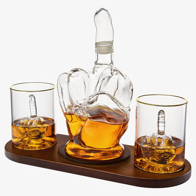 Liquor Lux Middle Finger Decanter Novelty Whiskey & Wine Decanter Set, Mahogany Wood, Funny Gift for that Someone You Love! Middle Finger Gift For Adults, Flip Off Gift, Funny Gifts, Gag Gift