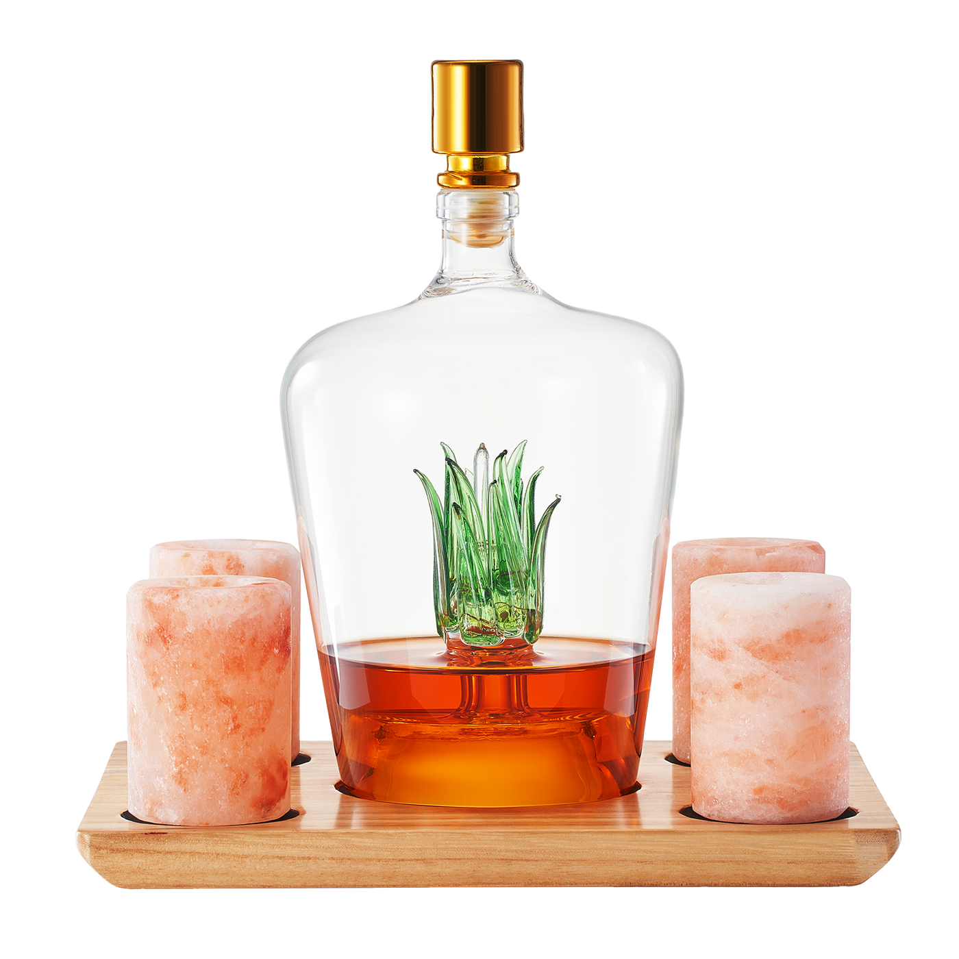 Tequila Decanter With Four Pink Himalayan Salt Shot Glasses Set, Perfect for Tequila Agave Liquor Lovers, 34 OZ Bottle, 1.6 OZ Shot Glass, Tequila, Liquor Party Decorations Cinco De Mayo (Agave)