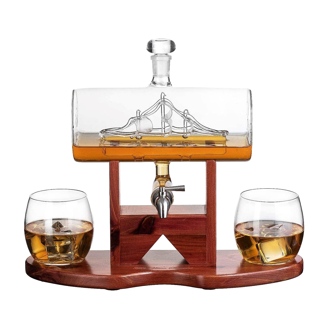 Whiskey Decanter Set, Liquor Dispenser for Home Bar, Crystal Glass - 1250ml Ship & 2 Whiskey Glasses Beautiful Stand Fathers Day, Gift for Dad, Husband or Boyfriend - Liquor Lux 100% Lead-Free