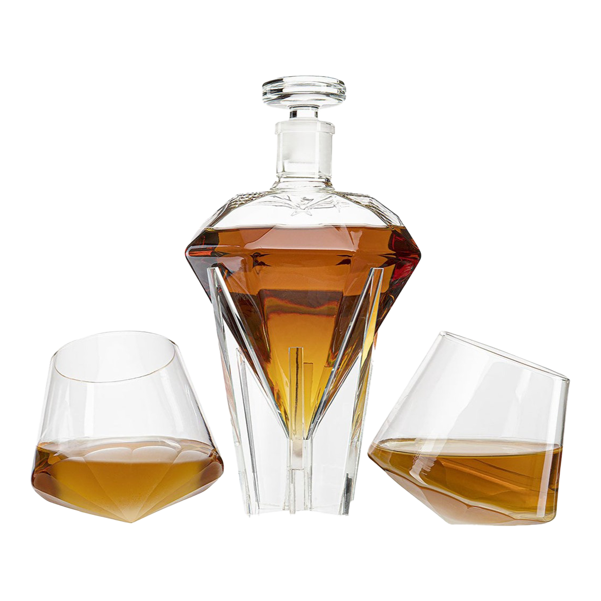 Liquor Lux Diamond Whiskey Decanter l With 2 Diamond Glasses Decanter Set, Diamond Wine Glass Holding Base With 2 Diamond Glasses Liquor, Scotch, Rum, Bourbon, Vodka, Tequila