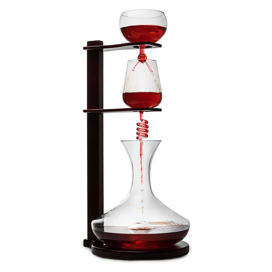 Wine Tower Decanting & Aerator Set by Liquor Lux - Unique Wine Decanter - 3 Aerating Parts - Upper, Middle & Lower Aerators - Whisky & Wines Carafe, Proven to Enhance & Improves Flavor & Aromas